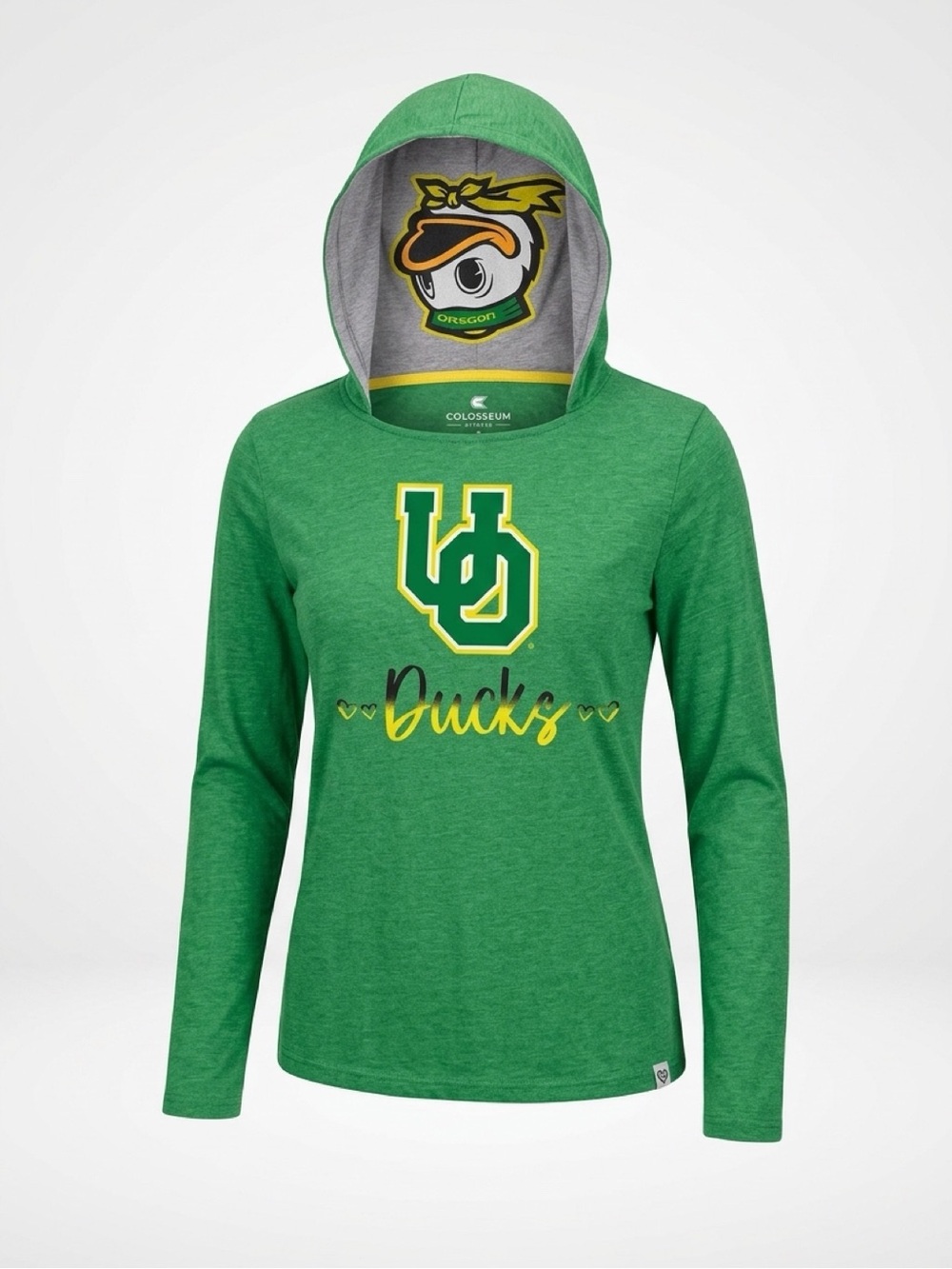 Oregon Ducks Colosseum Lightweight Hooded Tee Women’s Small Green and Yellow